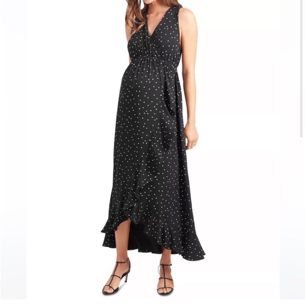 Ingrid & Isabel Maternity Black Polka Dot Maxi Dress